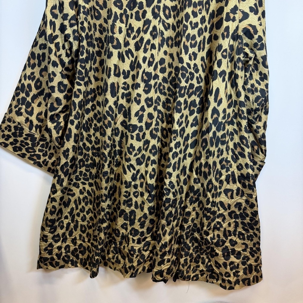 Dennis Basso Coat Womens 2X Brown Leopard Animal Print Silk Blend Overcoat - Picture 10 of 10